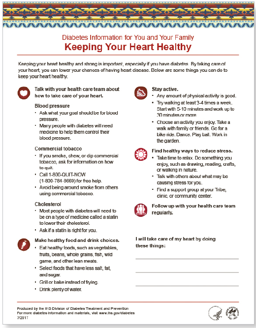 Diabetes Information for You and Your Family Keeping Your Heart Healthy screenshot of handout from Indian Health Service