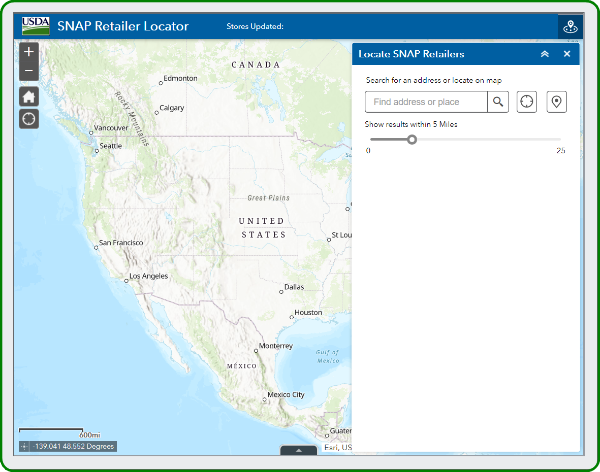 screenshot of the retailer locator