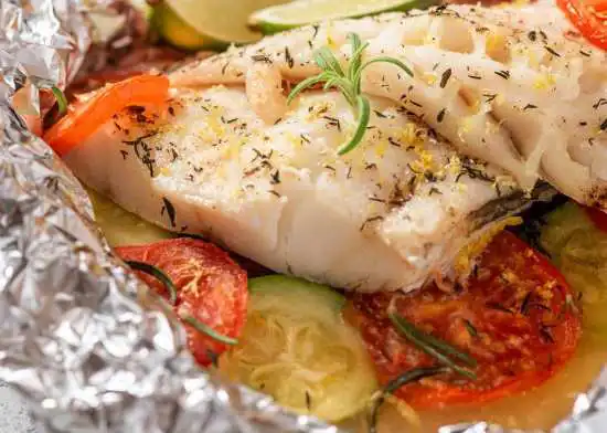 rockfish in foil with vegetables