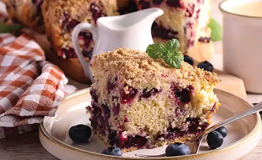 slice of blueberry coffee cake