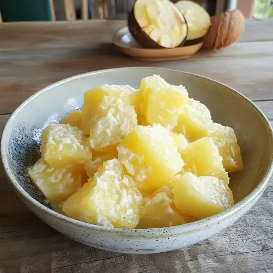 bowl of breadfruit with coconut milk