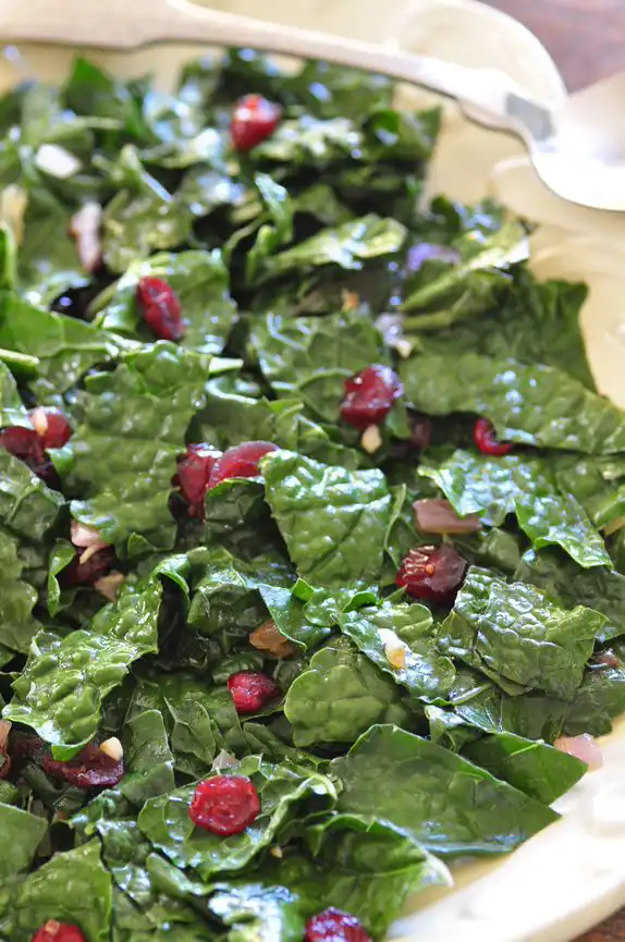 plate of citrus and cranberry kale salad