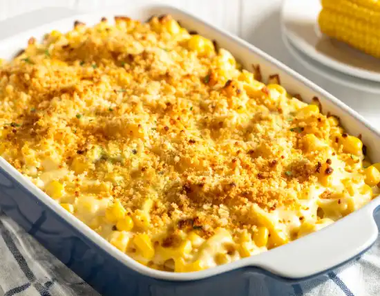 baking dish of corn casserole