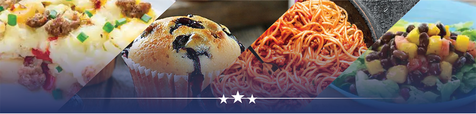 four prepared recipes in a collage with a line of 3 stars at the bottom