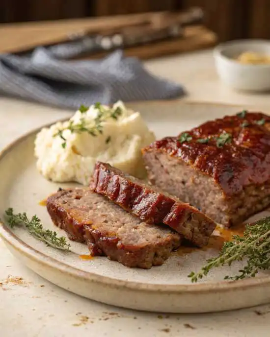 plate with meatloaf and mashed potatoes