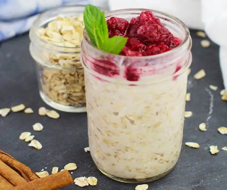 jar of overnight oats with berries