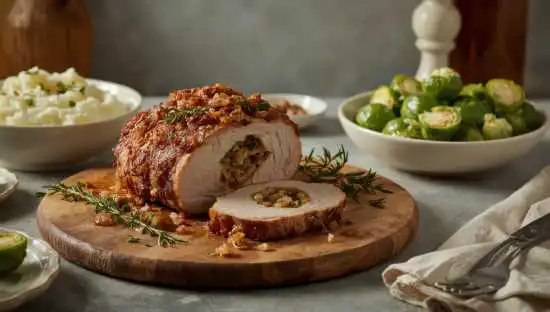 sliced pork shoulder with stuffing in the middle