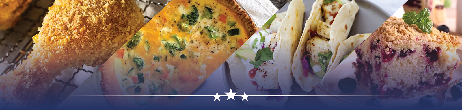 four prepared recipes in a collage with a line of 3 stars at the bottom