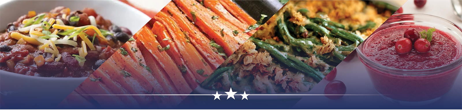 four prepared recipes in a collage with 3 stars at the bottom