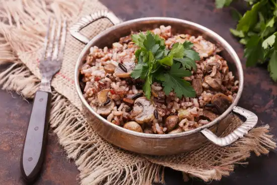 bowl of wild rice and turkey