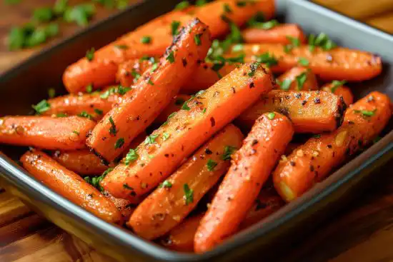 sheet pan with cooked carrots