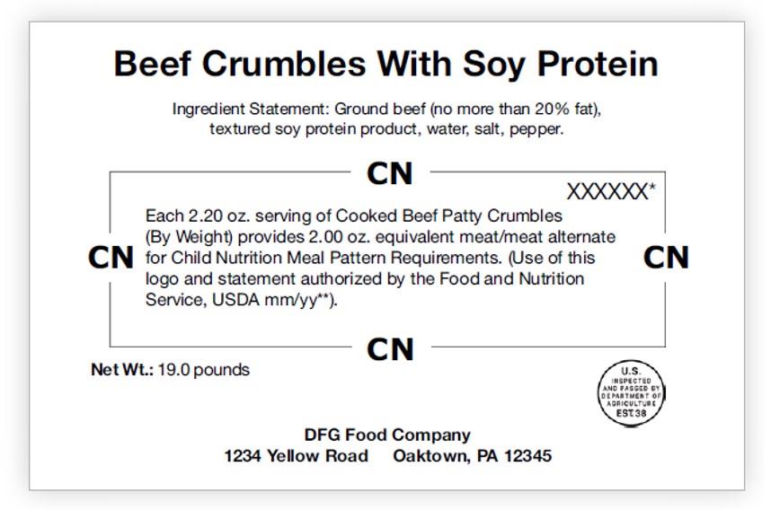 sample CN label for beef crumbles with soy protein