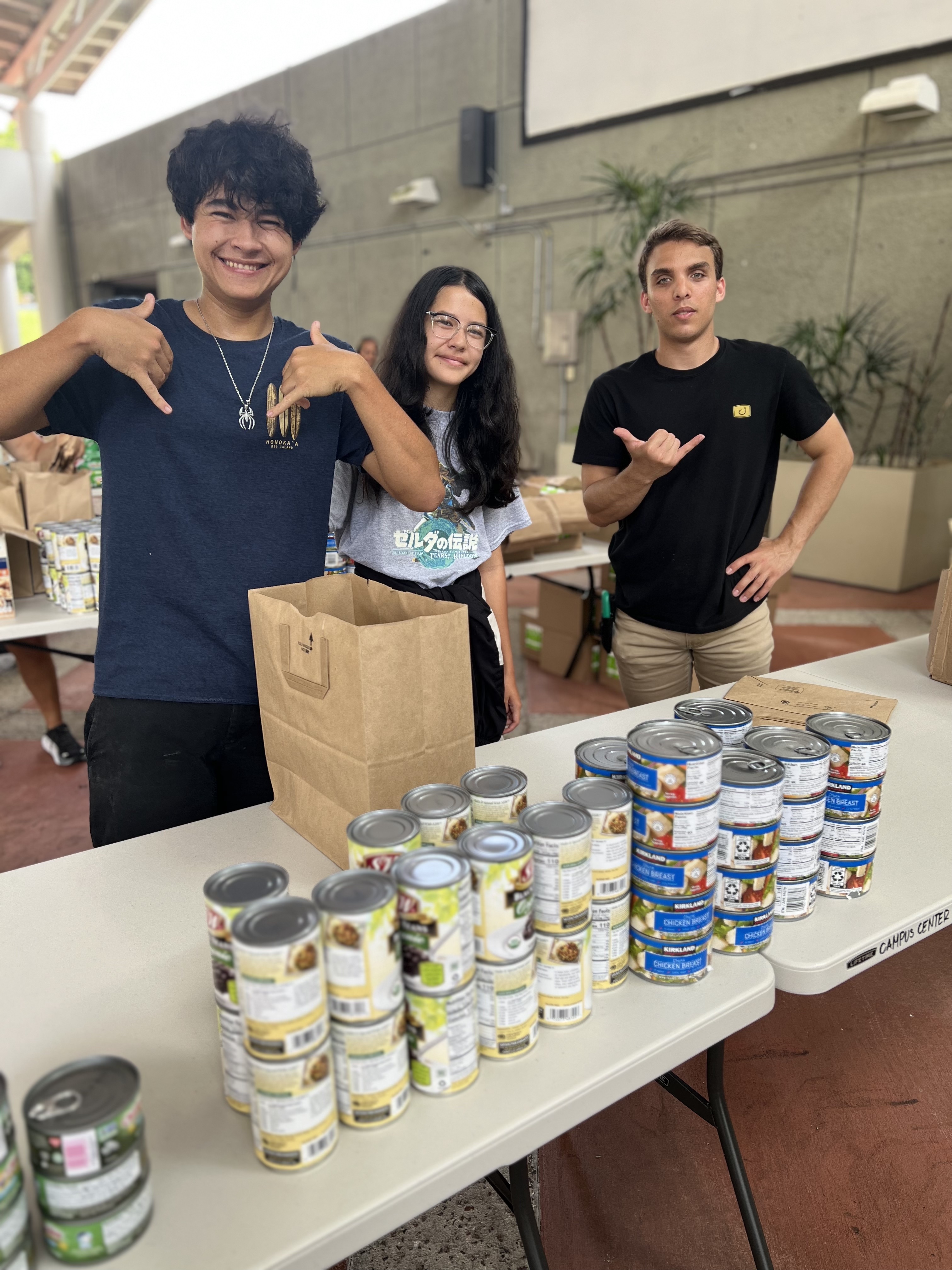 University of Hawaii at Hilo students assist with packing meal kits for children. 