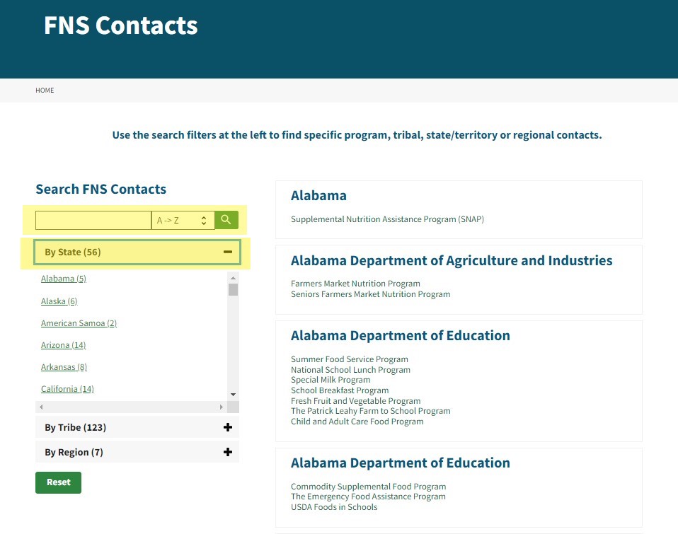 screenshot of the contacts webpage