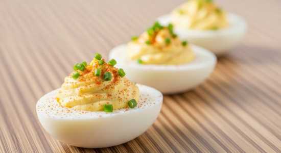 white plate with deviled eggs