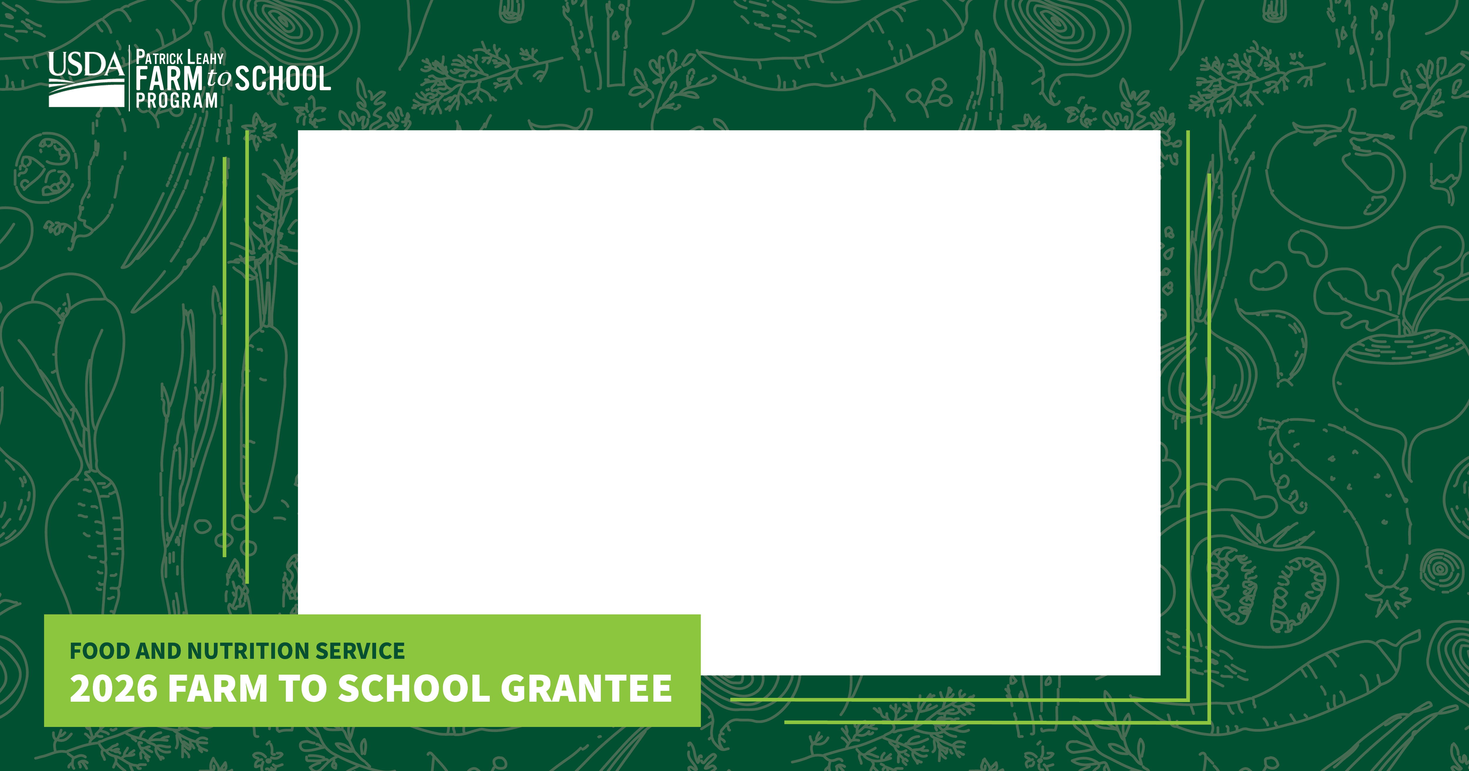 green background with text announcing FY2026 Farm to School Grant Award