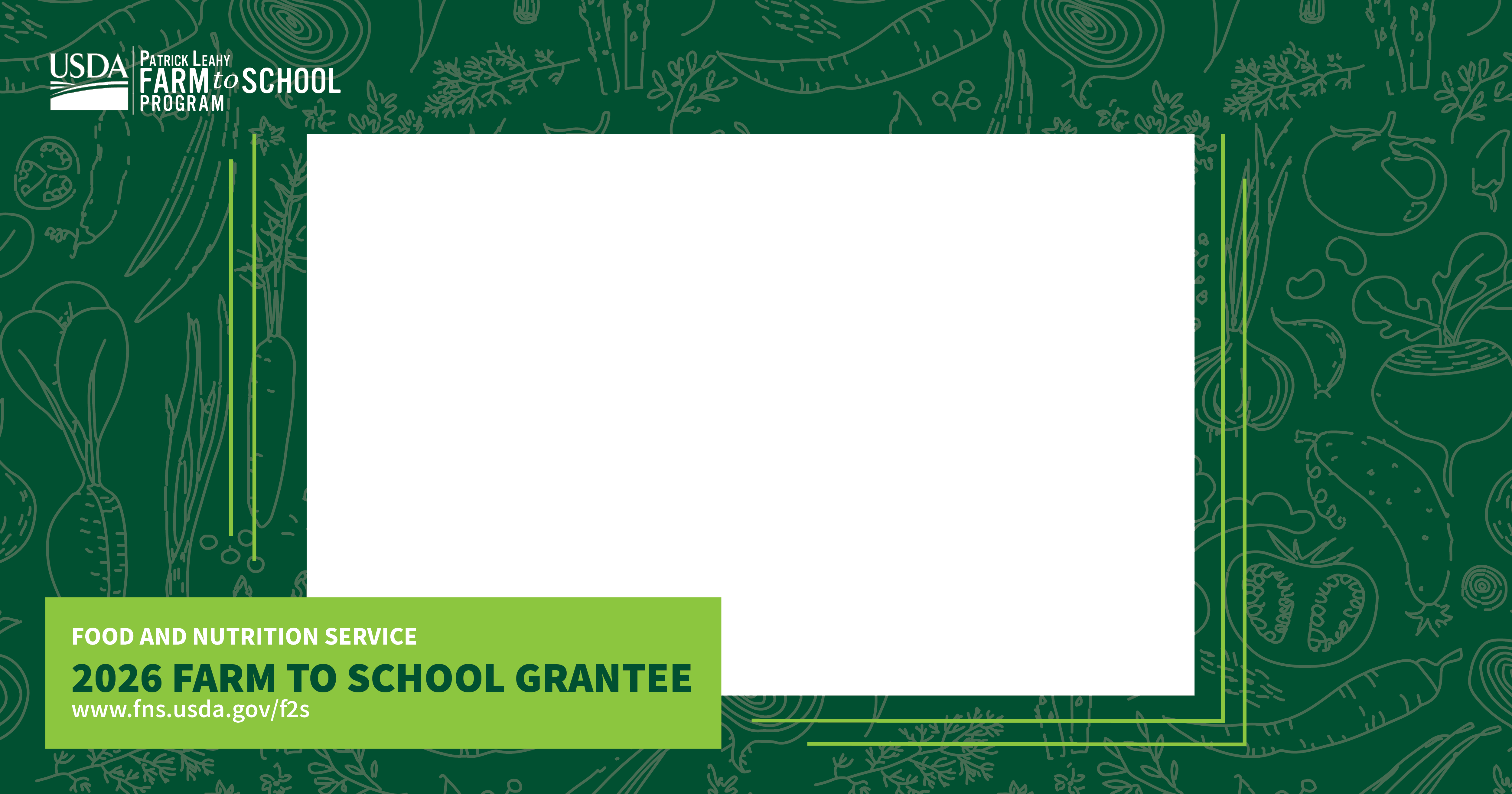 green background with text announcing FY2026 Farm to School Grant Award