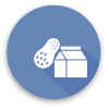 blue circle with a white milk carton and peanut icon