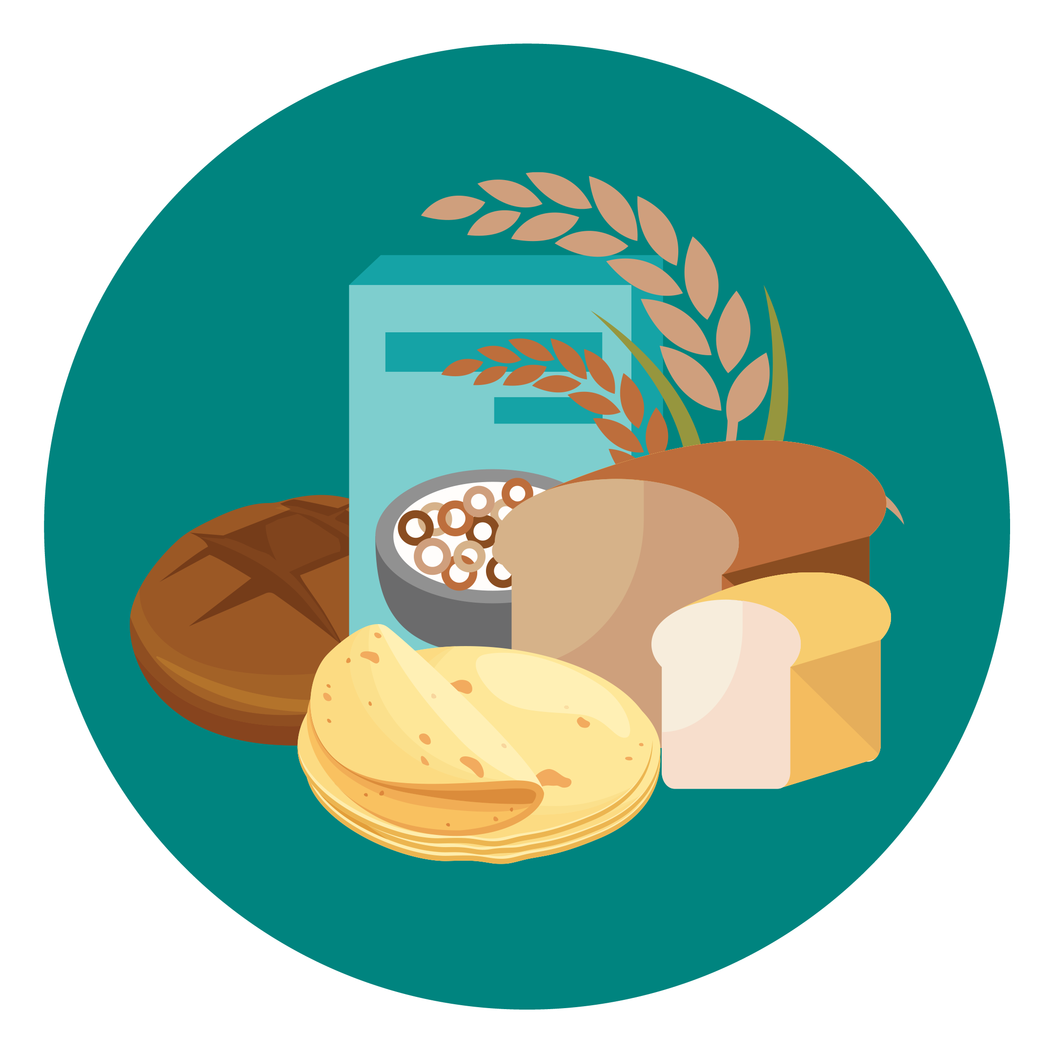 animated whole grain products on a teal circle background