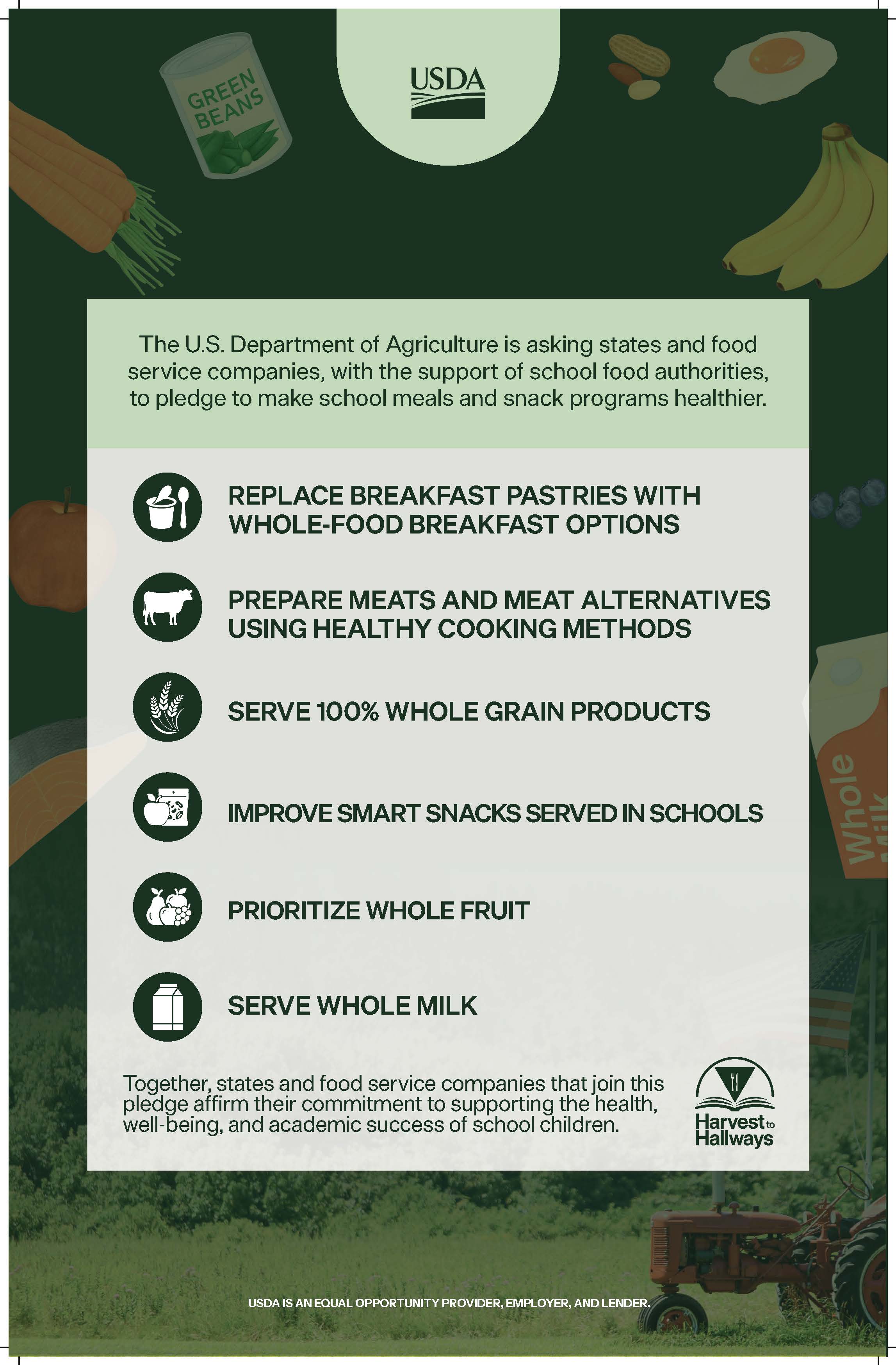pledge for healthier school meals on a dark background