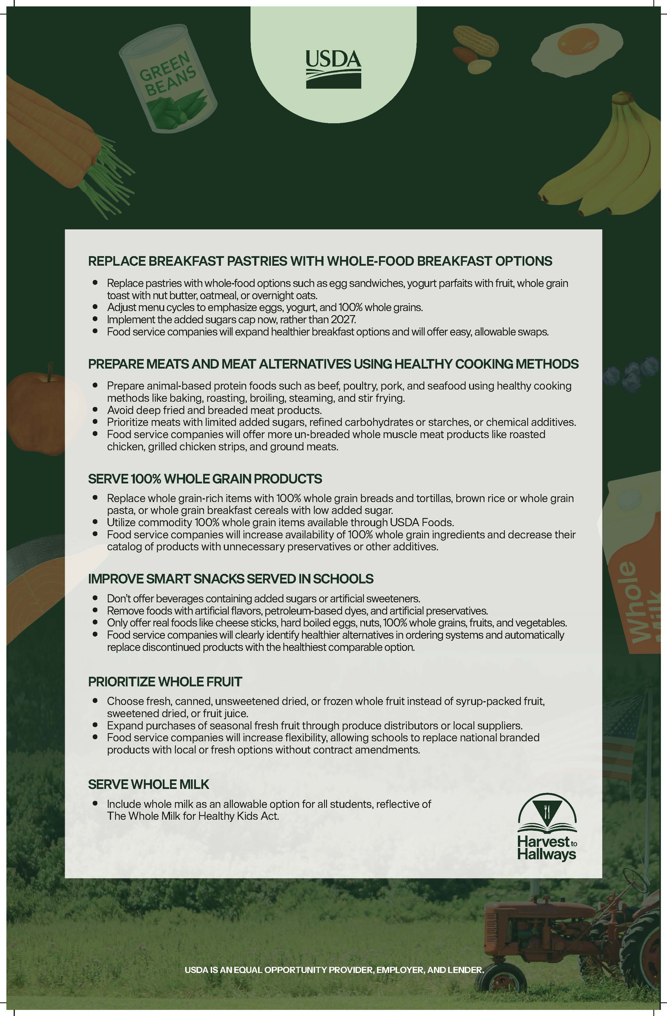 pledge for healthier school meals details on a dark background