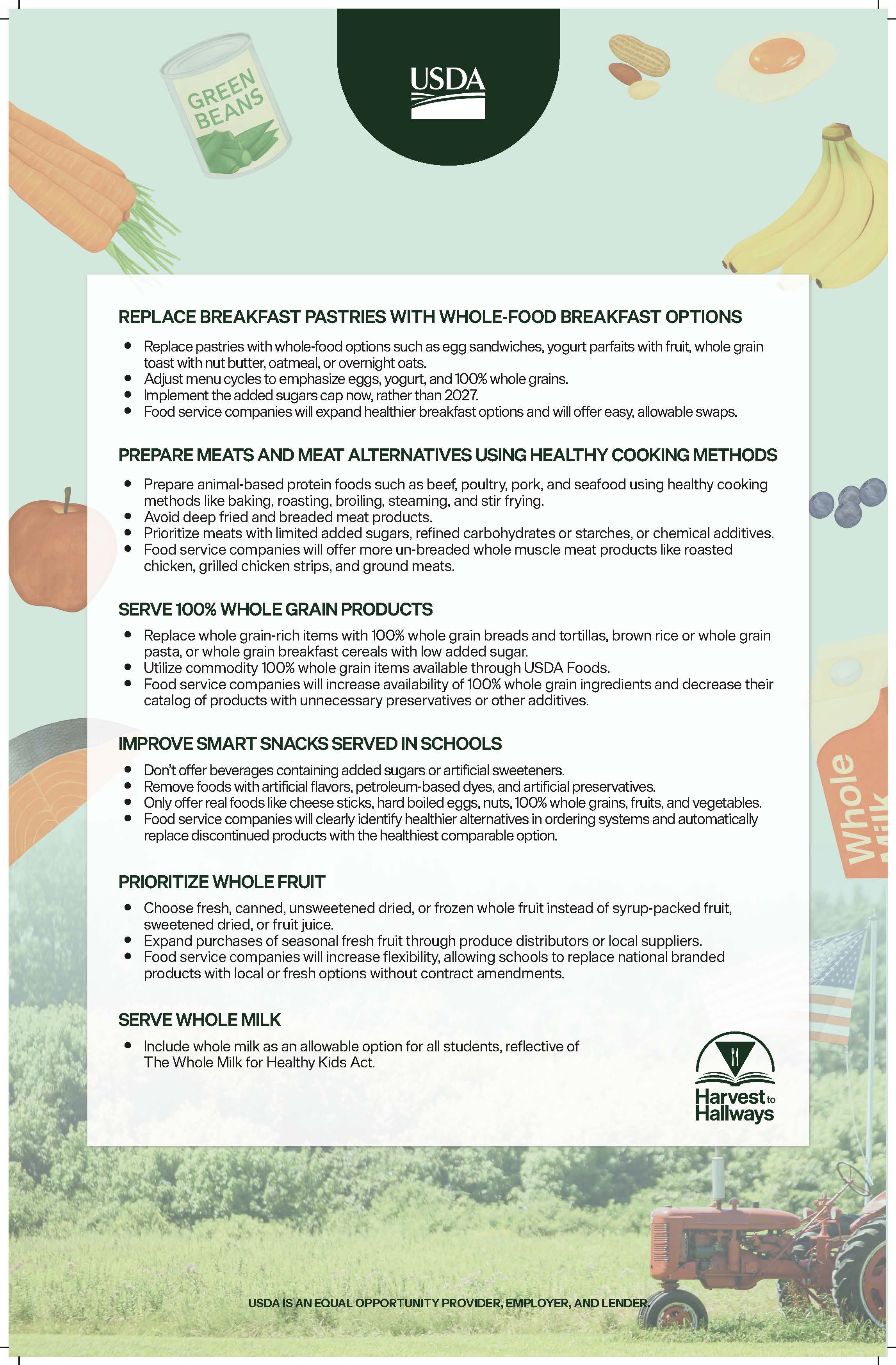pledge for healthier school meals details on a light background