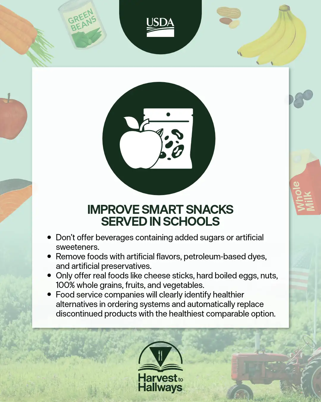 snack pledge with apple on light green background with real food border