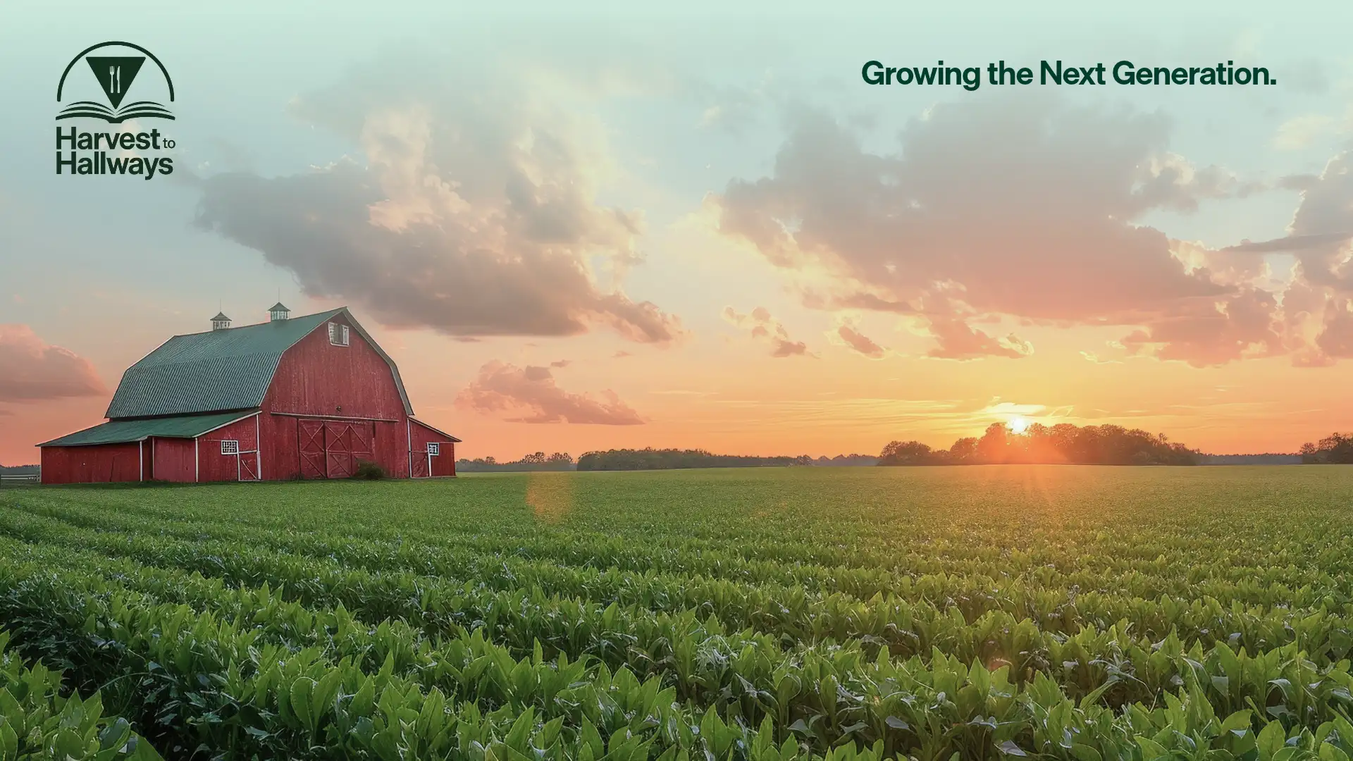 farm scene with harvest to hallways text