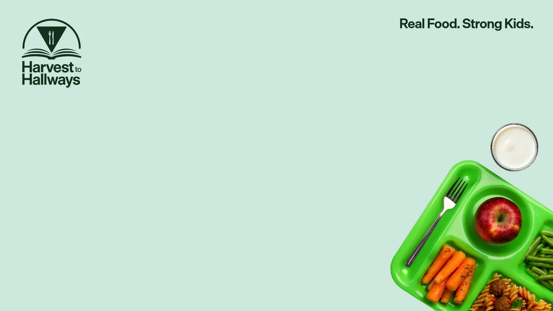 light green background with harvest to hallways and school lunch tray in bottom right corner