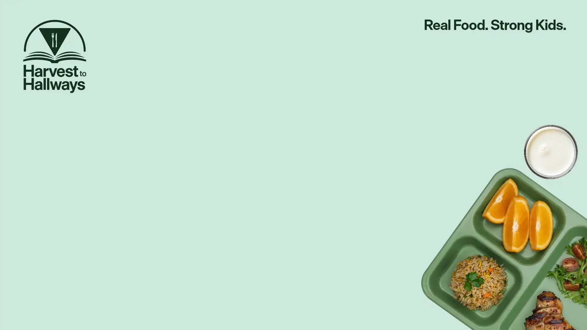 light green background with lunch tray in bottom right corner
