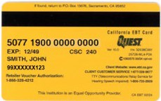 back side of the new CA SNAP Tap and Chip EBT card (yellow card with black numbers and black magnetic stripe)