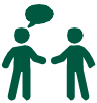 green icons of two people chatting with a speech bubble above one
