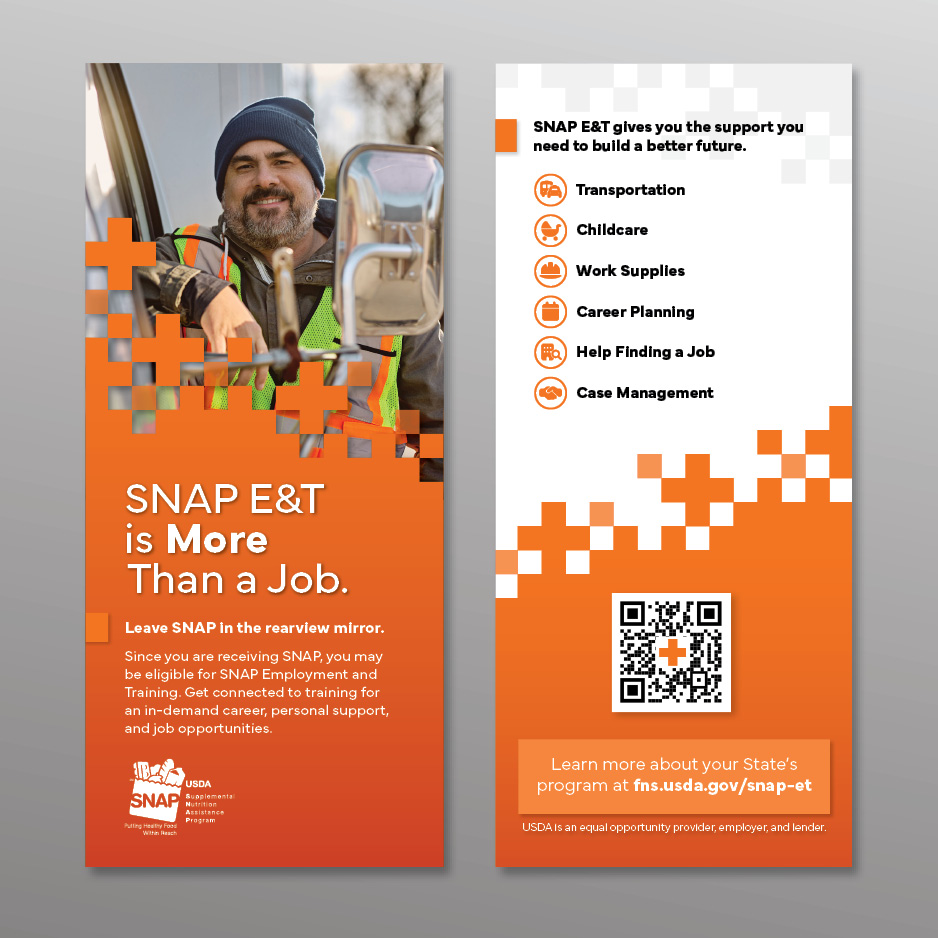 orange background with a quote and a man standing in front of a large truck mirror