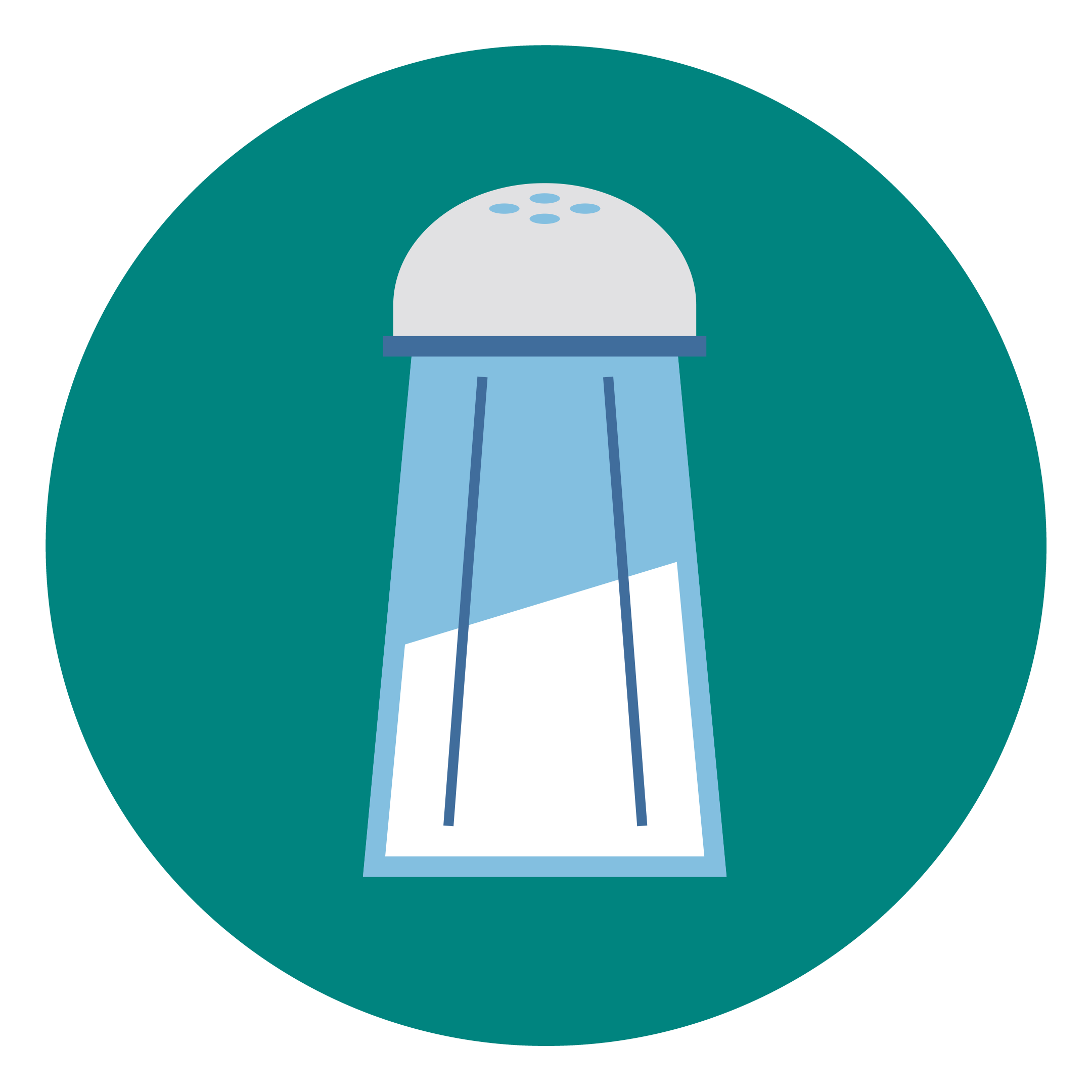 an animated salt shaker on a teal circle background