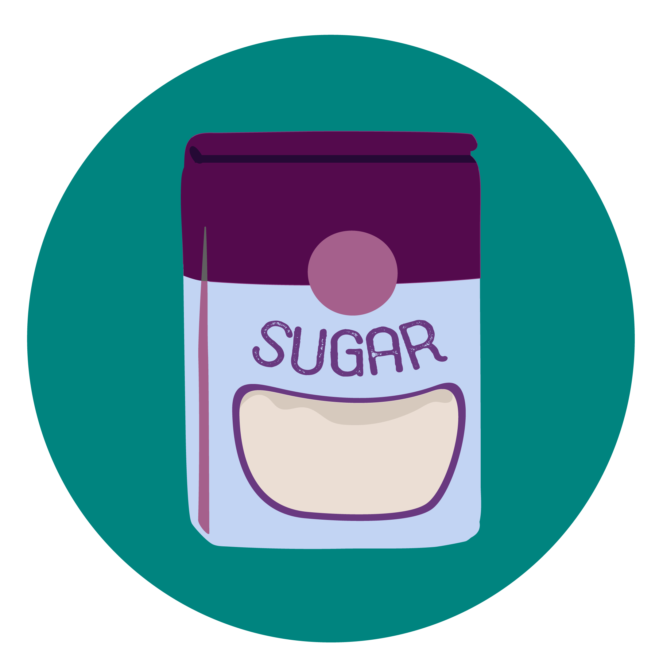 animated bag of sugar on a teal background circle