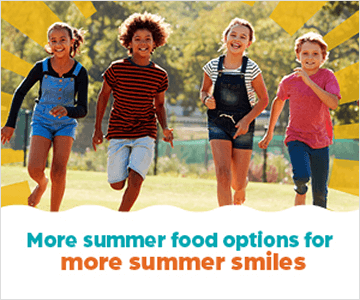 image of kids running towards camera with text "More summer food options for more summer smiles"