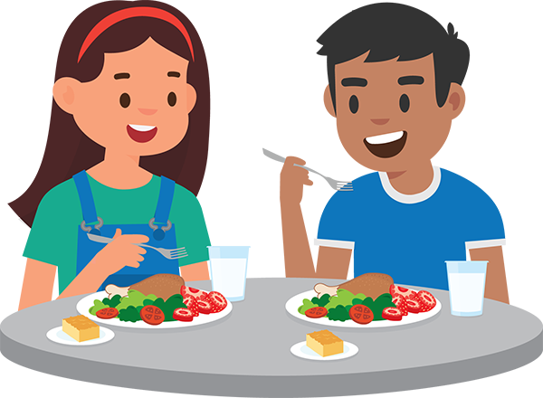 illustration of a girl and boy eating lunch 