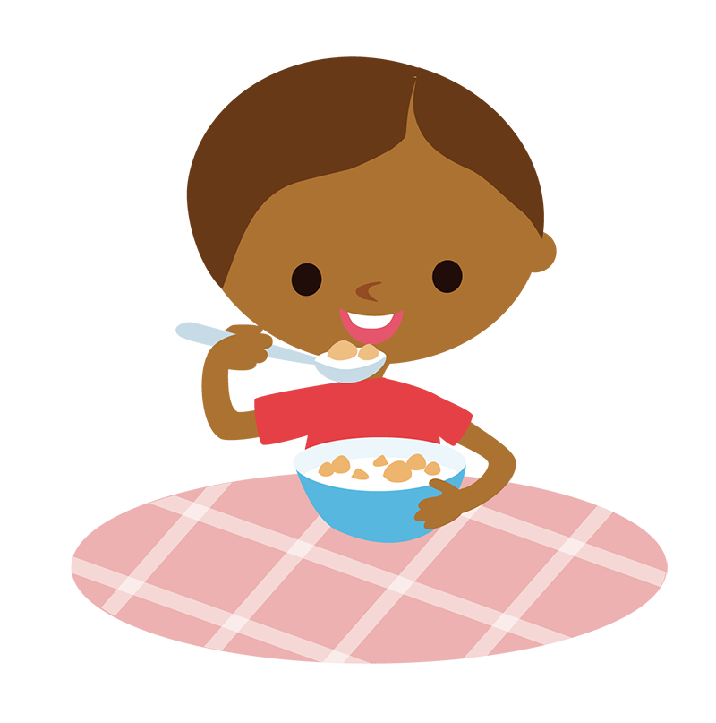 illustration of child eating a bowl of cereal at the table