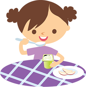 illustration of a child eating yogurt