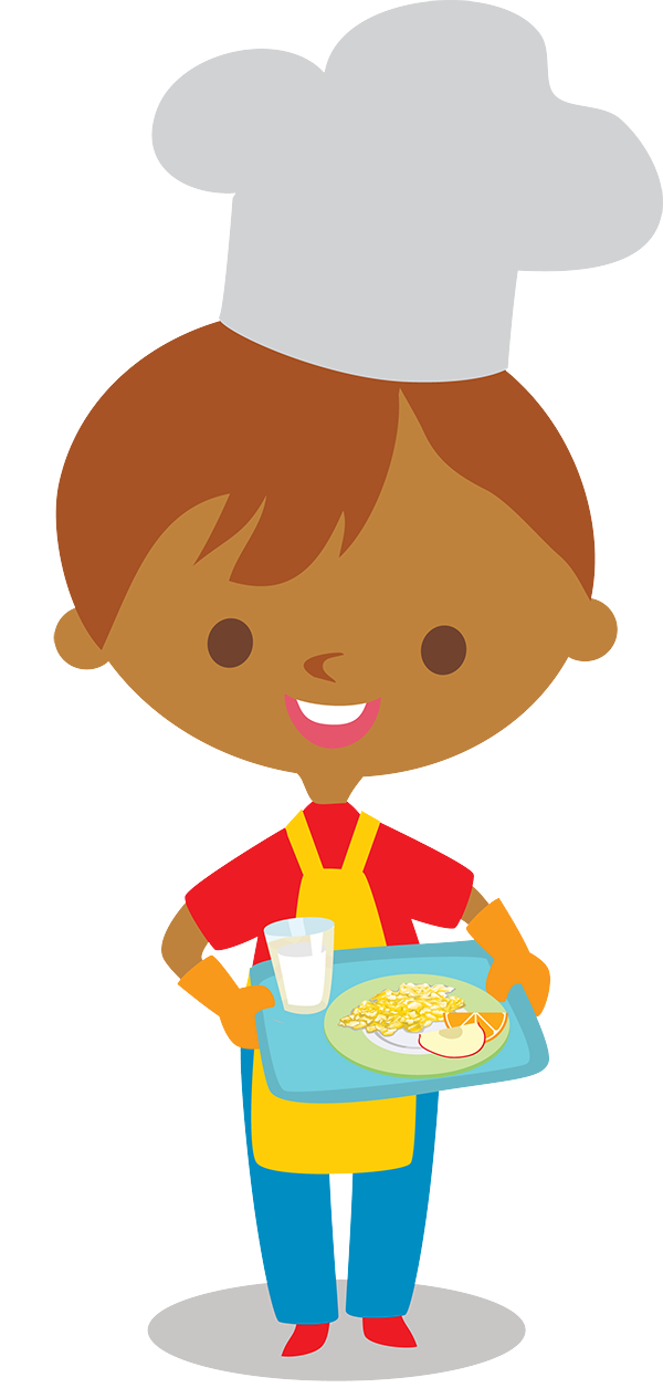illustration of a young boy standing wearing an apron and chef's hat