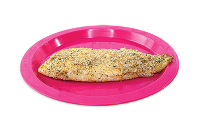 tilapia fillet on a pink plate
