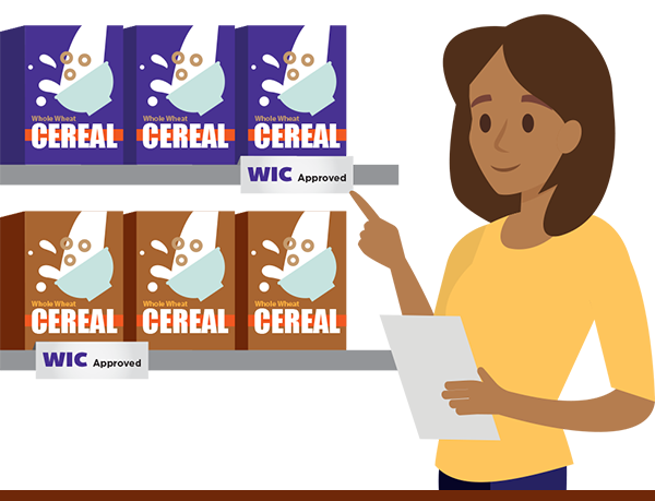 woman shopping for cereals on the WIC list