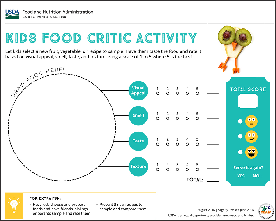 Kids Food Critic Activity worksheet