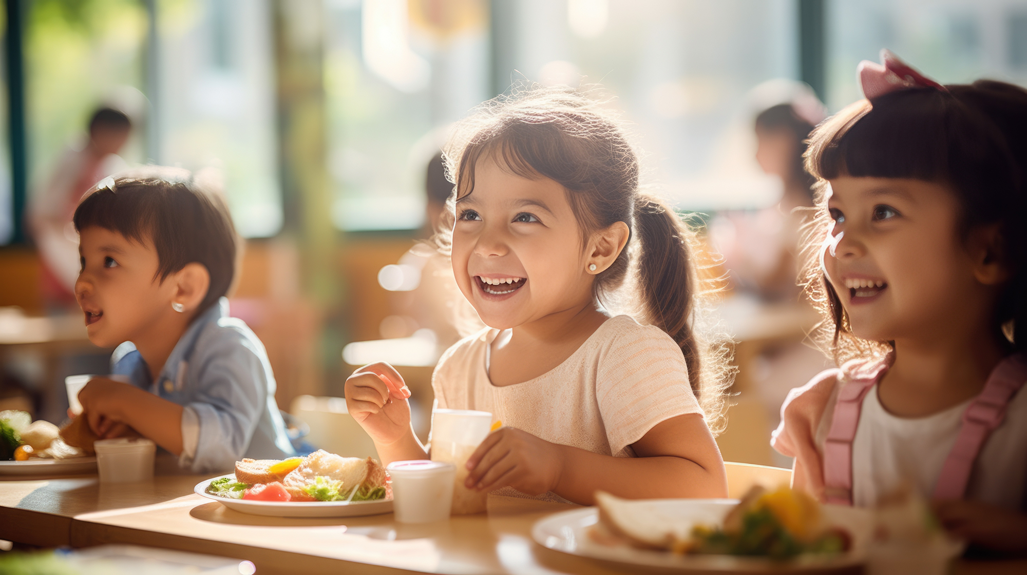 preschoolers eating in a cafeteria