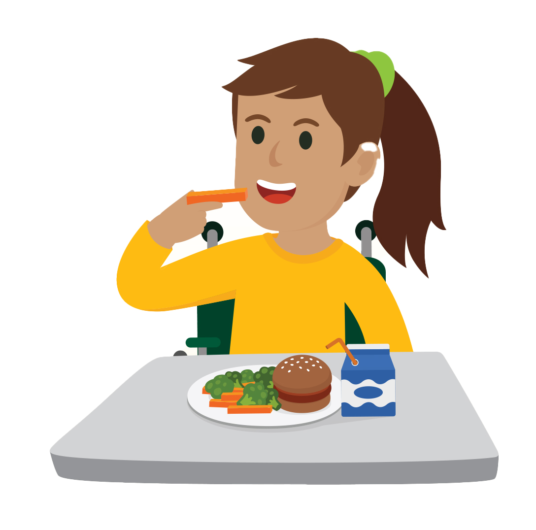 illustration of a girl eating vegetables