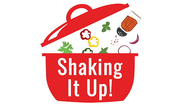 Shaking it Up! graphic art of a red pot, herbs, and spices