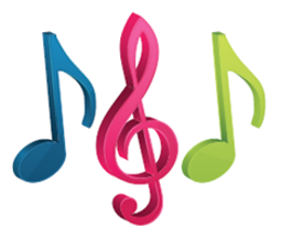 blue, pink, and green music notes