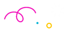 pink squiggle line, blue dot, and yellow circle