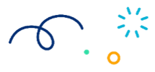 navy squiggle line, blue dot, yellow circle, and blue starburst