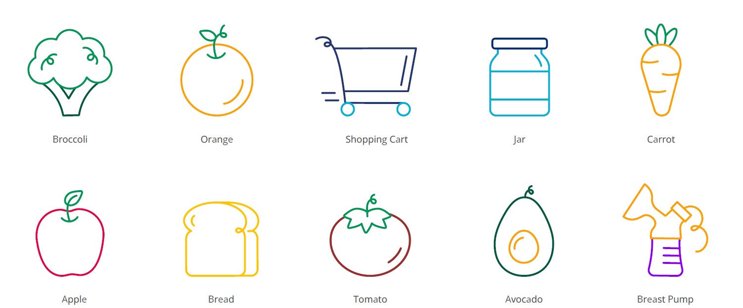 set of 10 WIC icons labelled